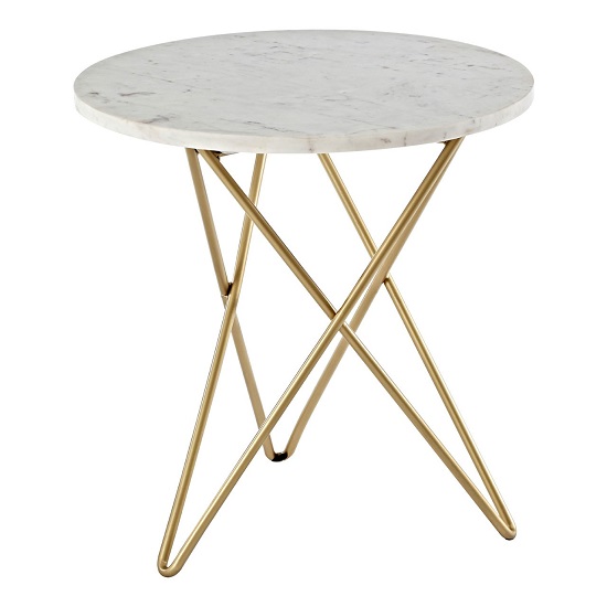 Maren Round White Marble Top Side Table With Gold Legs Furniture in