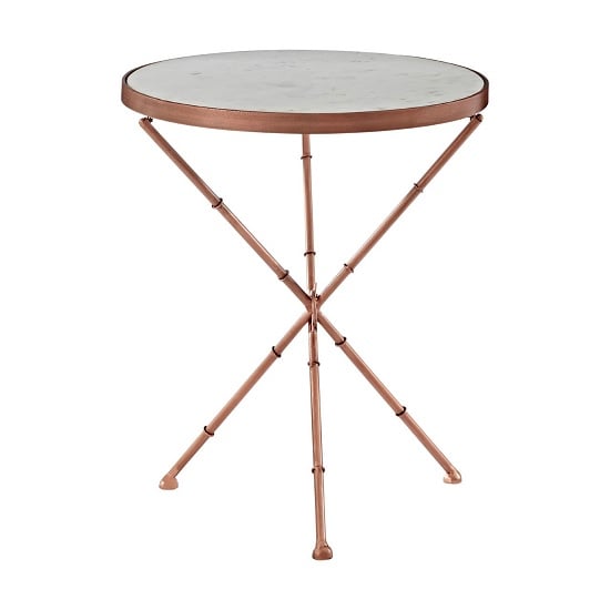 Maren Round White Marble Top Side Table With Cross Copper Legs_1
