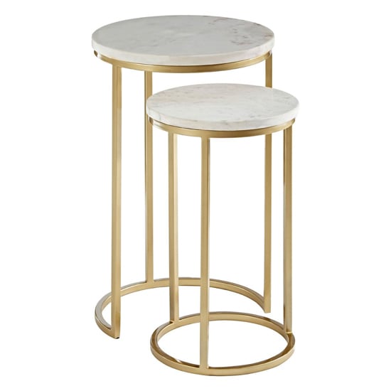 Maren Tall White Marble Top Nest Of 2 Tables With Gold Base_2