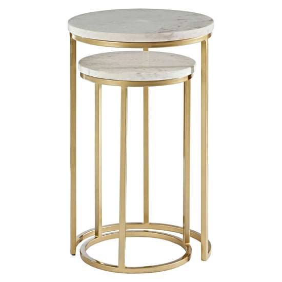 Maren Tall White Marble Top Nest Of 2 Tables With Gold Base