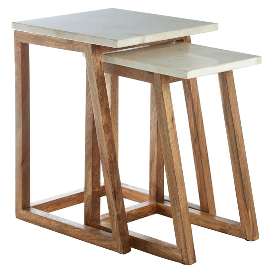 Read more about Maren white marble top nest of 2 tables with wooden base