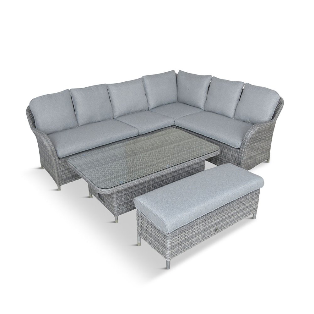 Marfa Glass Top Garden Adjustable Dining Set In Stone
