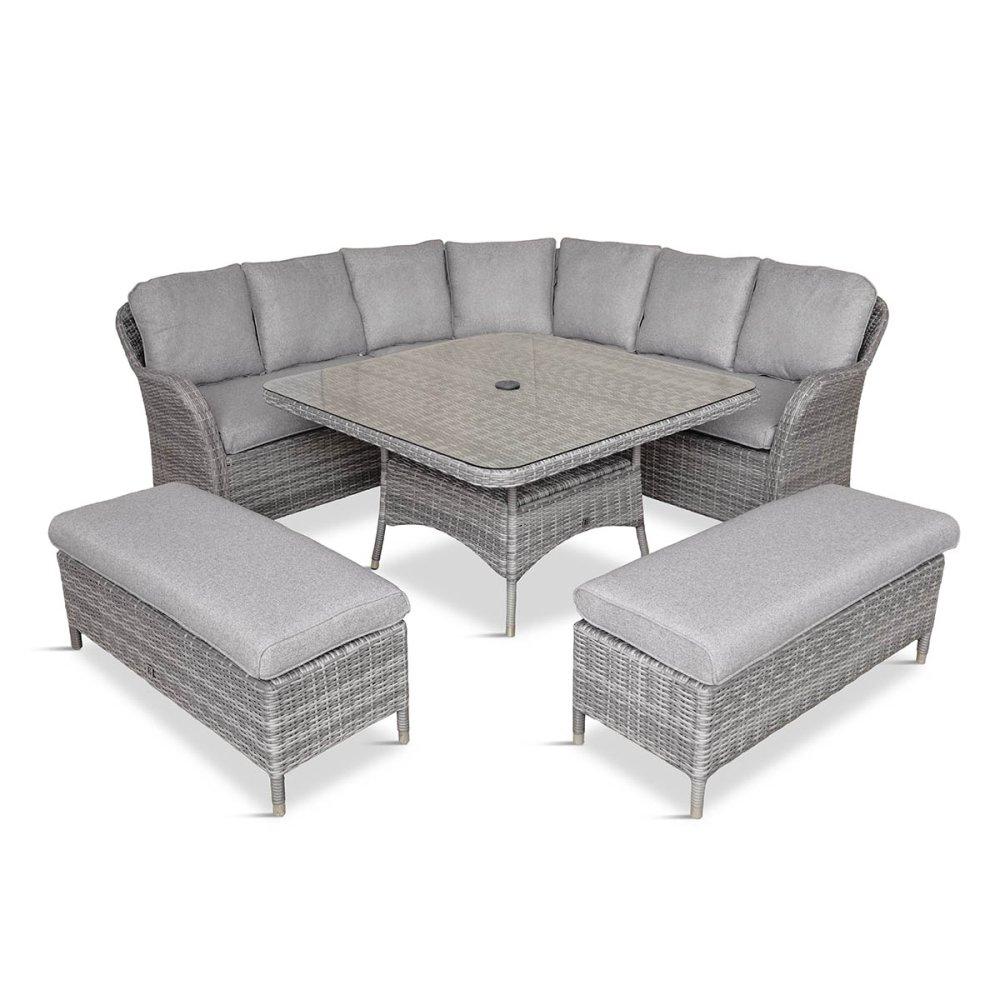 Marfa Glass Top Garden Dining Set With Cushions In Stone