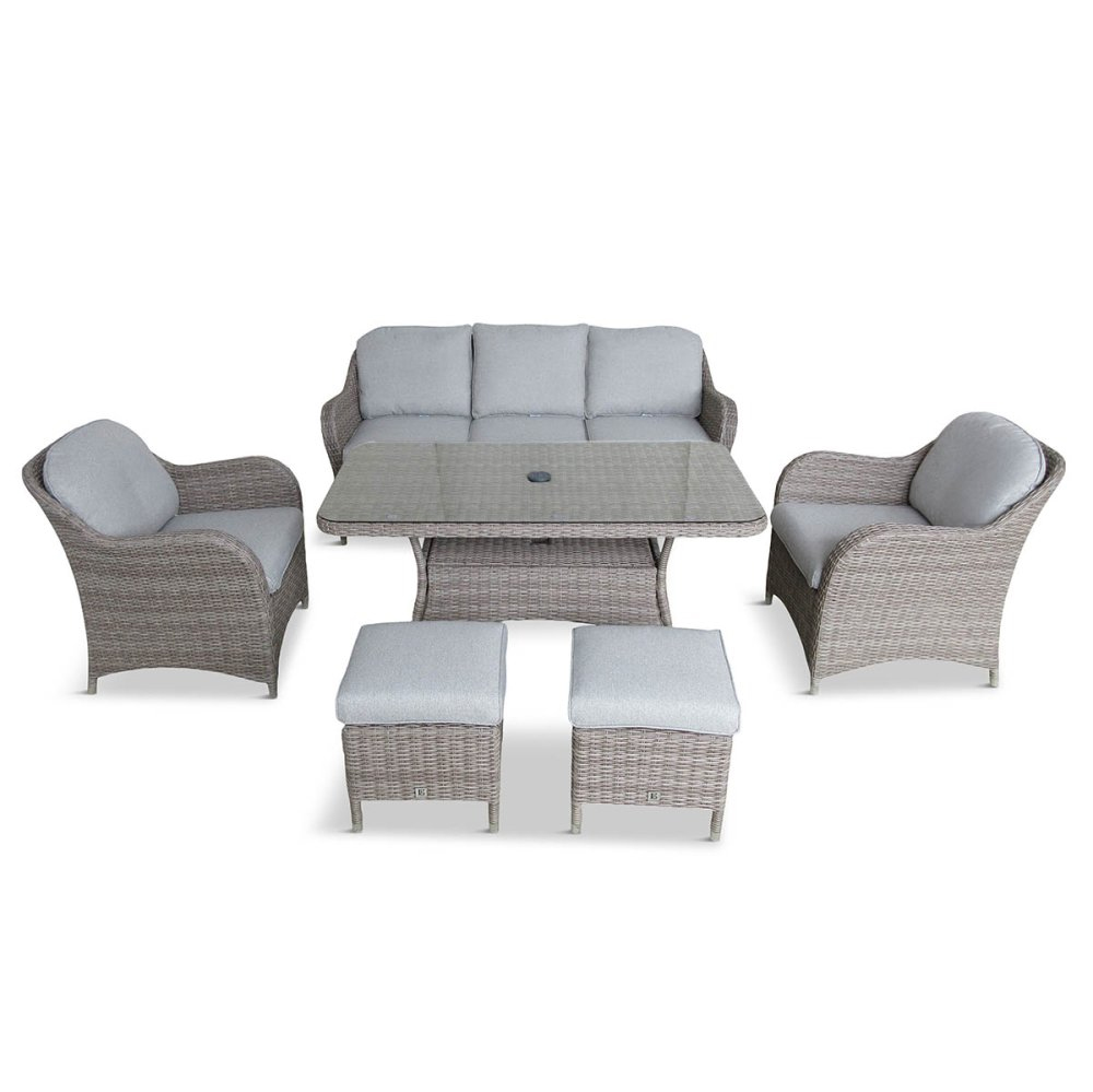 Marfa Glass Top Garden Lounge Dining Set In Sand