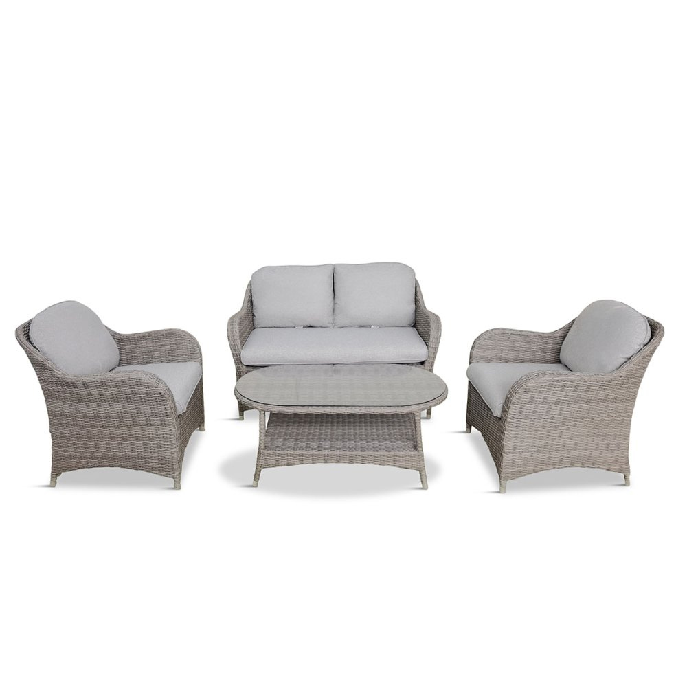 Marfa Glass Top Garden Lounge Sofa Set With Coffee Table In Sand