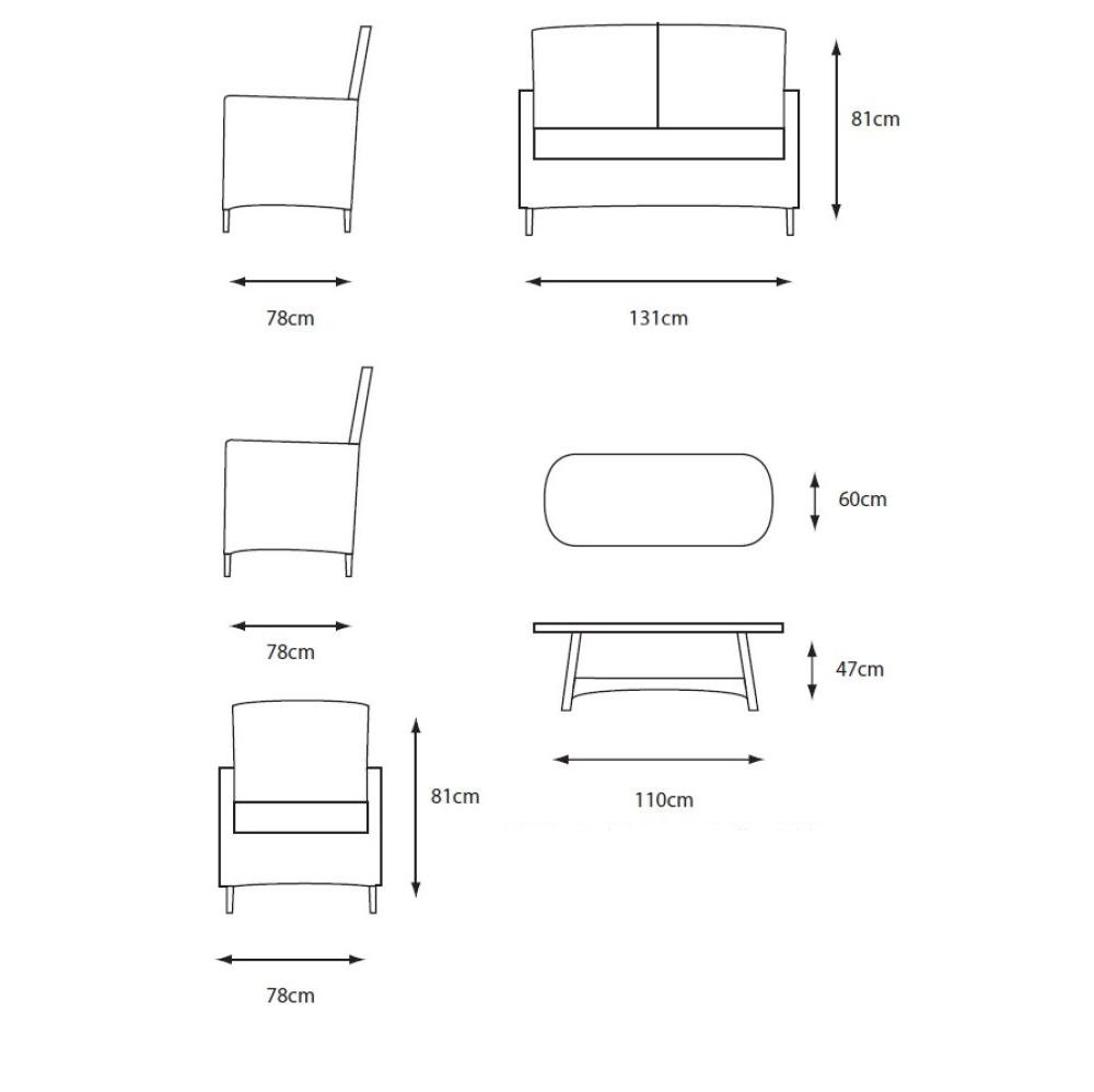 Marfa Glass Top Garden Lounge Sofa Set With Coffee Table In Sand