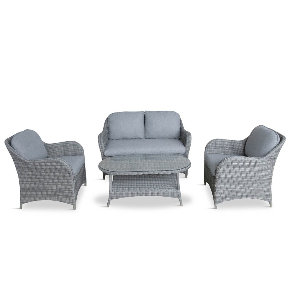 Marfa Glass Top Garden Lounge Sofa Set With Coffee Table In Stone