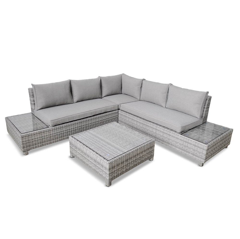 Marfa Rattan Garden Sofa Set With Coffee Table In Stone