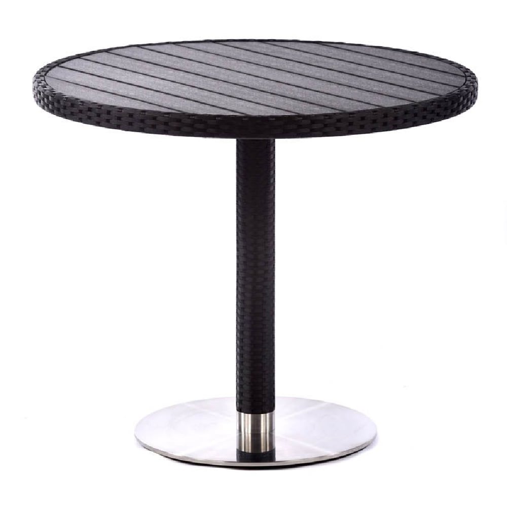 Product photograph of Marfa Rattan Outdoor Round Dining Table In Black Weave from Furniture in Fashion