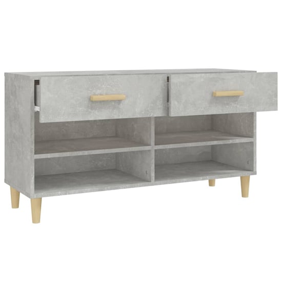 Marfa Wooden Shoe Storage Bench With 2 Drawer In Concrete Effect