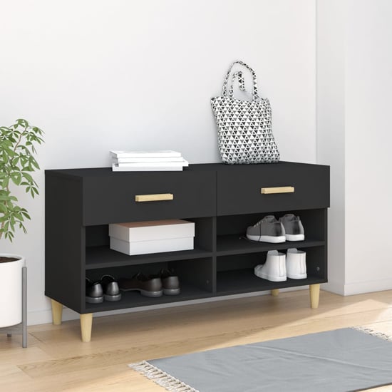 Product photograph of Marfa Wooden Shoe Storage Bench With 2 Drawers In Black from Furniture in Fashion