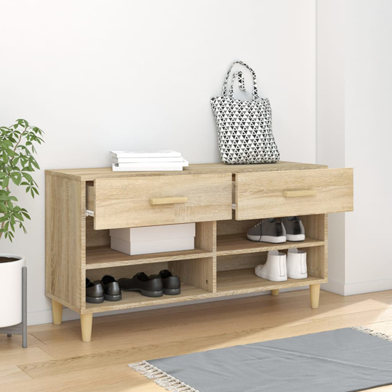 Marfa Wooden Shoe Storage Bench With 2 Drawers In Sonoma Oak