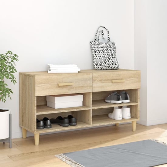 Product photograph of Marfa Wooden Shoe Storage Bench With 2 Drawers In Sonoma Oak from Furniture in Fashion