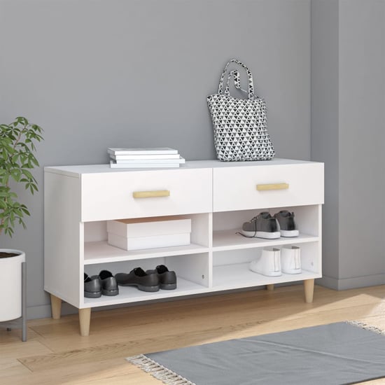 Marfa Wooden Shoe Storage Bench With 2 Drawers In White