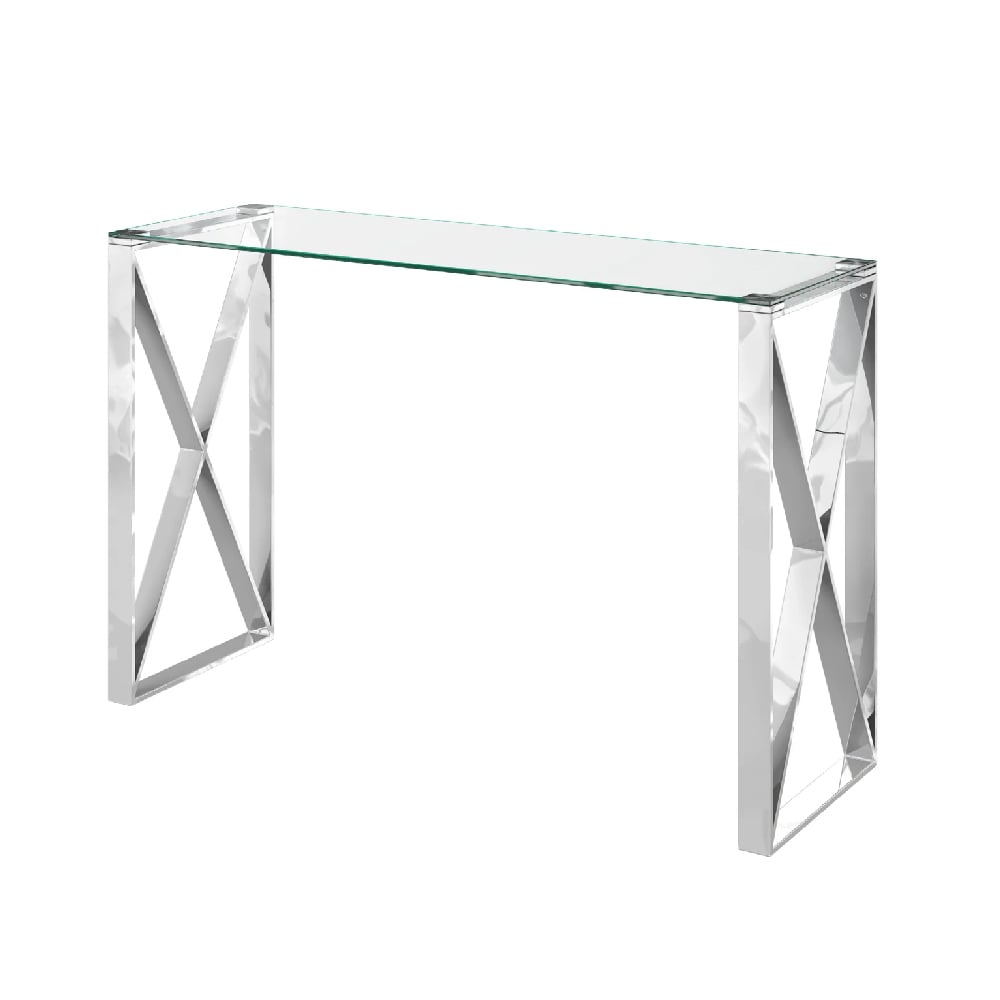 Read more about Margate clear glass console table with chrome frame