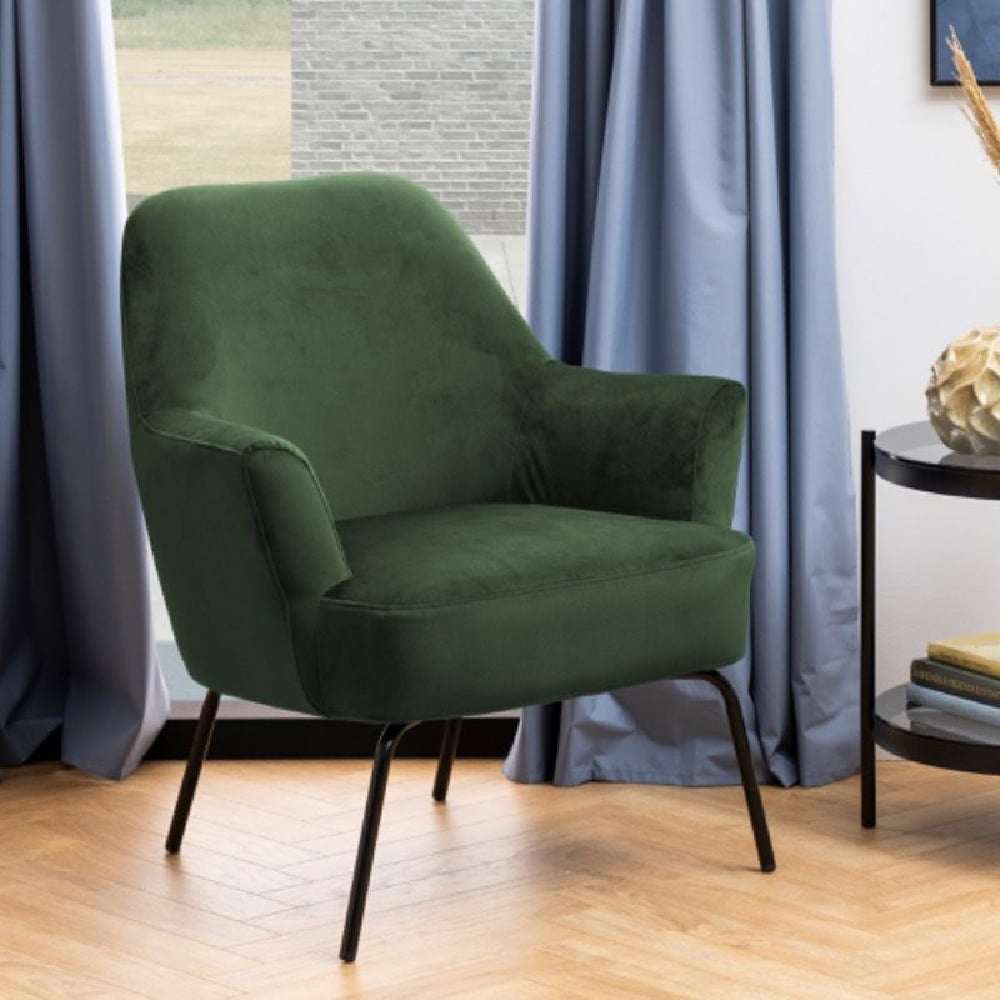 Read more about Margate fabric lounge chair with black legs in forest green
