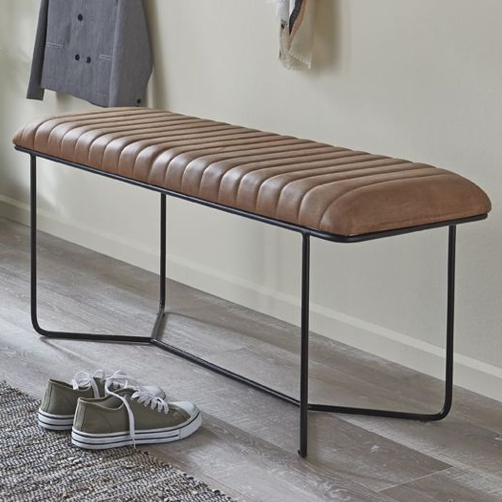 Margate Leather Hallway Seating Bench In Brown