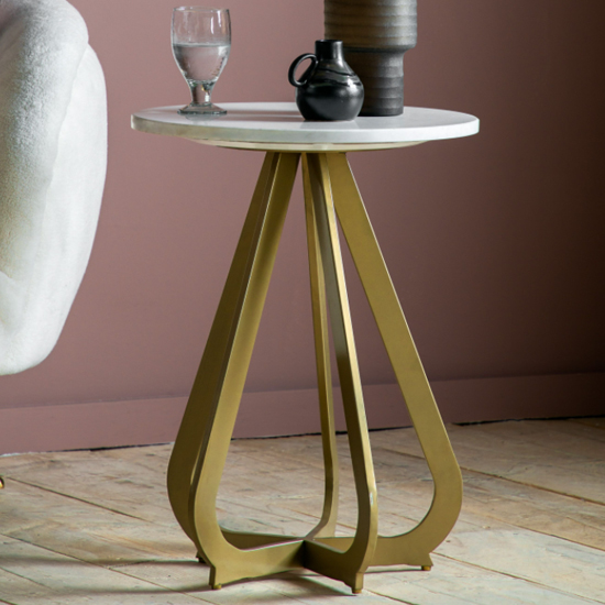 Margate Side Table With Gold Base In White Marble Effect Furniture in