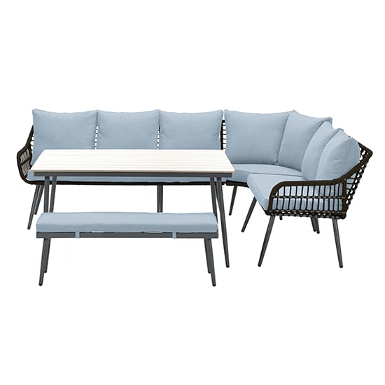 Margest Fabric Corner Lounge Dining Set In Mint Grey_3