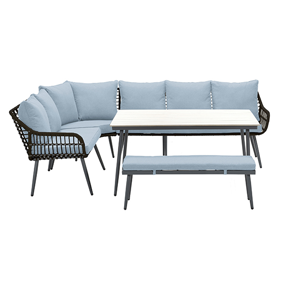 Margest Fabric Corner Lounge Dining Set In Mint Grey_4