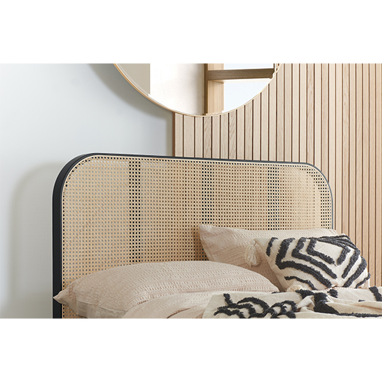 Margot Wooden Double Bed In Black With Rattan Headboard Furniture in