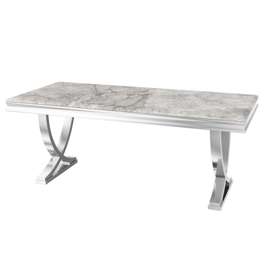 Photo of Madeley large marble dining table in light grey