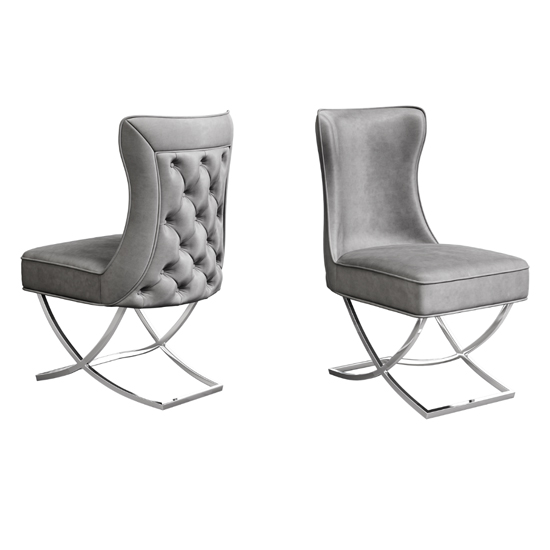 Photo of Madeley silver grey velvet fabric dining chairs in pair