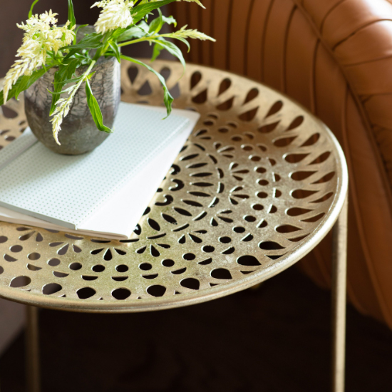 Marian Round Metal Side Table In Gold_3