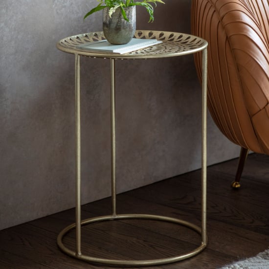 Product photograph of Marian Round Metal Side Table In Gold from Furniture in Fashion