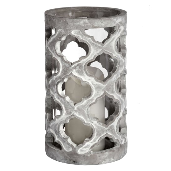 Product photograph of Mariana Large Stone Effect Patterned Candle Holder In Grey from Furniture in Fashion