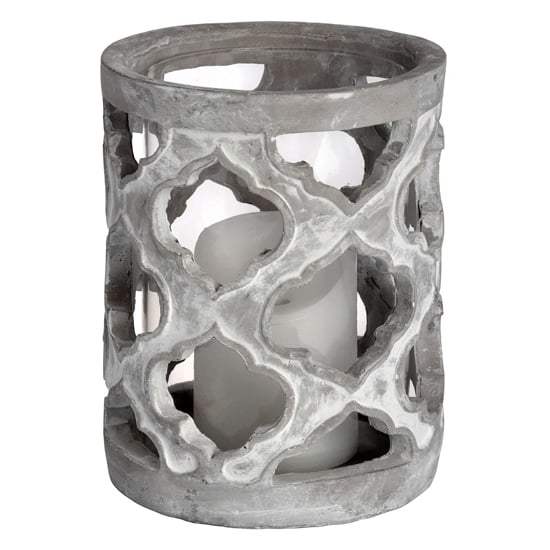 Product photograph of Mariana Small Stone Effect Patterned Candle Holder In Grey from Furniture in Fashion