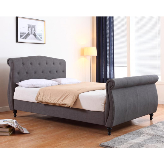 Maizah Linen Fabric Double Bed In Dark Grey | Furniture in Fashion