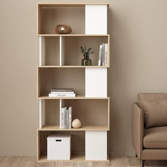 Product photograph of Maribor Open Bookcase 4 Shelves In Jackson Hickory And White from Furniture in Fashion