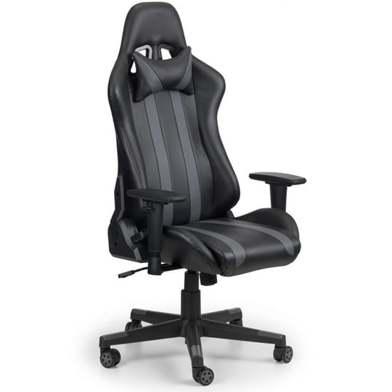 Macreae Faux Leather Gaming Chair In Black And Grey_2