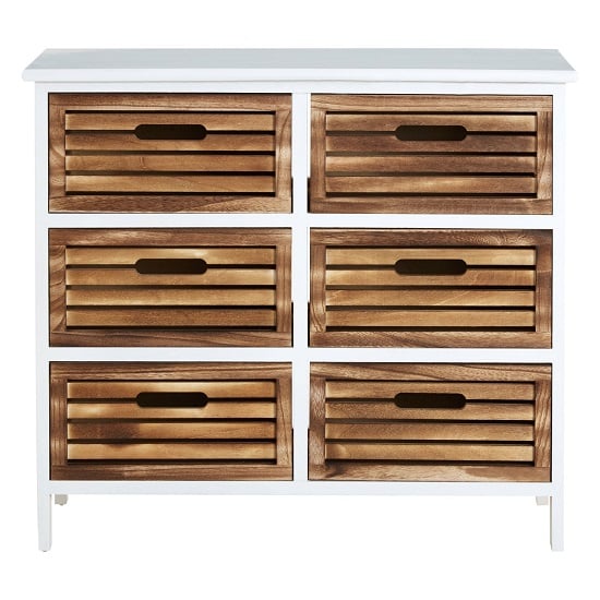 Photo of Marie wooden chest of 6 drawers in white and natural