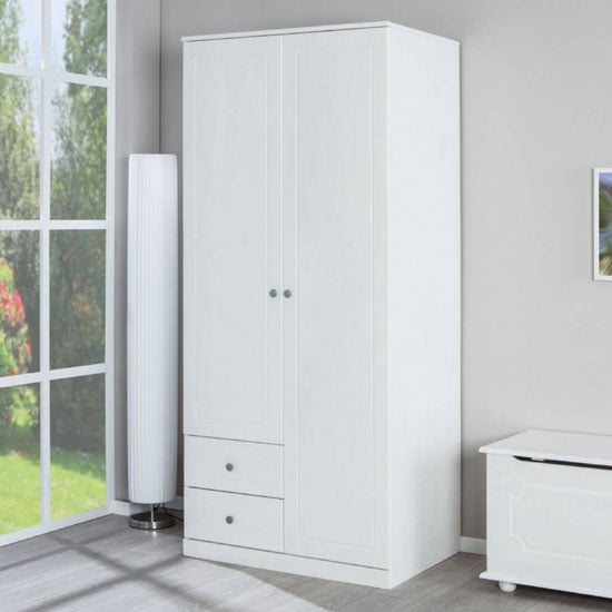 Read more about Marieka wooden 2 doors wardrobe in white pine with 2 drawers