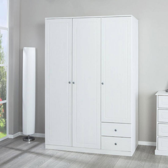 Read more about Marieka wooden 3 doors wardrobe in white pine with 2 drawers