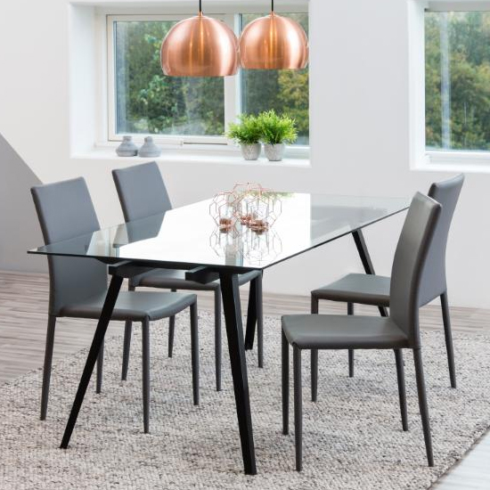 Marietta Rectangular Clear Glass Dining Table With Black Legs