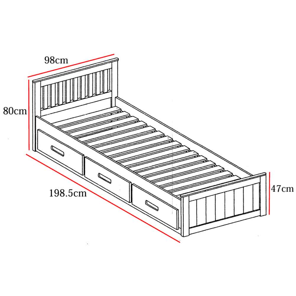 Marietta Storage Single Bed With 3 Drawers In Blue