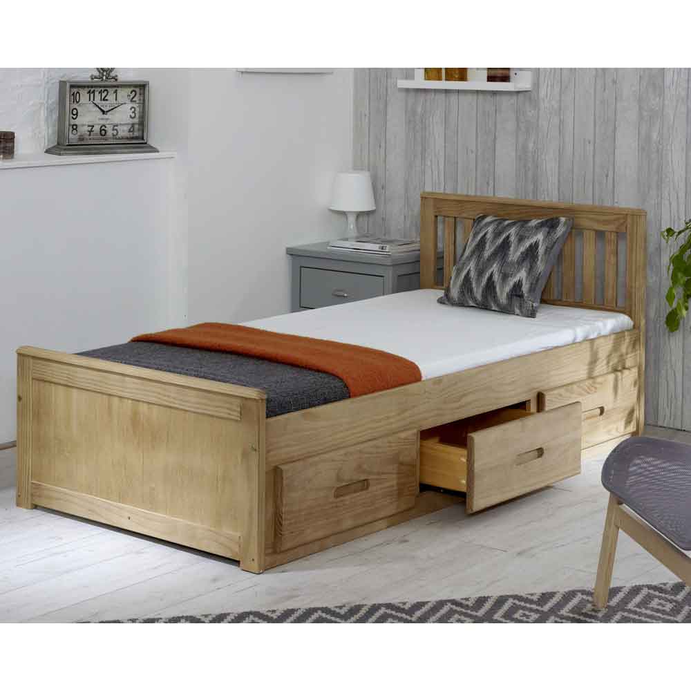 Marietta Storage Small Double Bed With 3 Drawers In Waxed