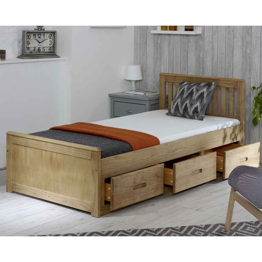 Marietta Storage Small Double Bed With 3 Drawers In Waxed