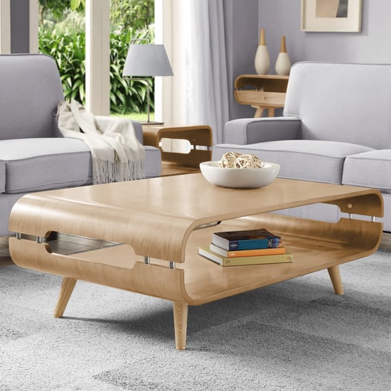 Product photograph of Marin Wooden Coffee Table In Oak With Spindle Shape Legs from Furniture in Fashion