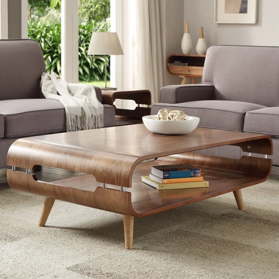 Marin Wooden Coffee Table In Walnut With Spindle Shape Legs