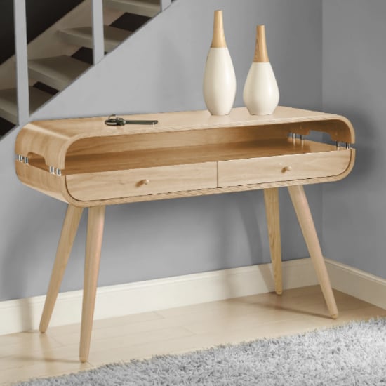 Marin Wooden Console Table In Oak With Spindle Shape Legs_1