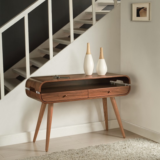 Product photograph of Marin Wooden Console Table In Walnut With Spindle Shape Legs from Furniture in Fashion