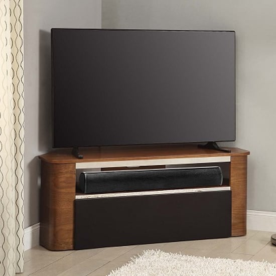 Photo of Marin wooden corner acoustic tv stand in walnut