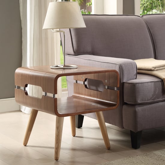 Read more about Marin wooden lamp table in walnut with spindle shape legs
