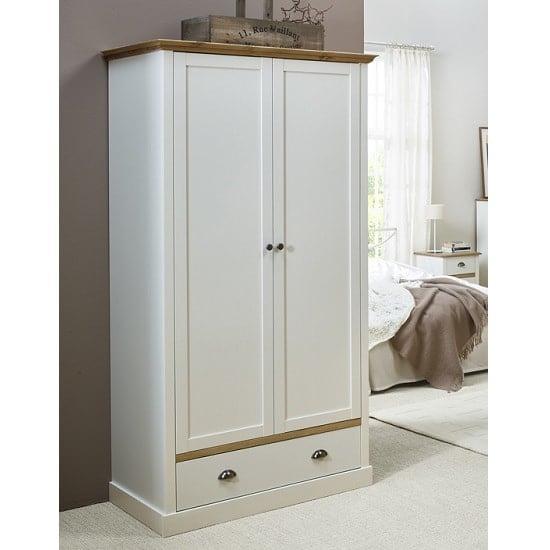 Marina Wooden Wardrobe In White Pine With 2 Doors Furniture In