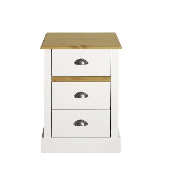 Marina Wooden Bedside In White Pine With 3 Drawers FiF