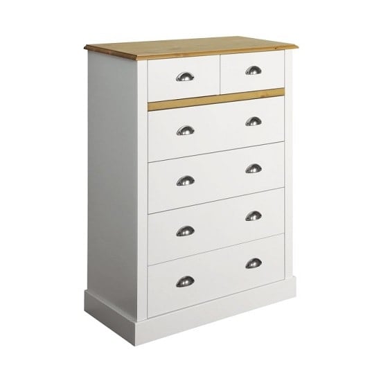 Marina Wooden Chest Of Drawers In White Pine With 6 Drawers